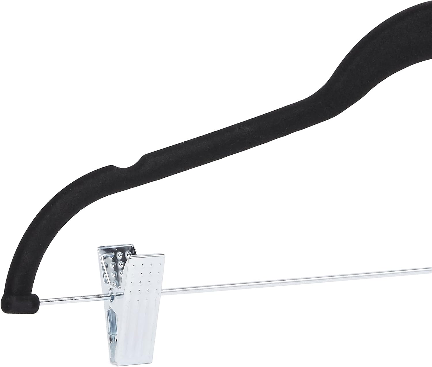 Amazon Basics Velvet Non-Slip Skirt Clothes Hangers with Clips. 360 Degree Rotatable Hook. Organize Pants and Skirts. Black/Silver. 24-Pack - Image 4