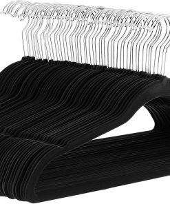 Amazon Basics Slim Velvet Non-Slip Space Saving Suit Clothes Hangers for Closet Organization. Black/Silver. 30-Pack