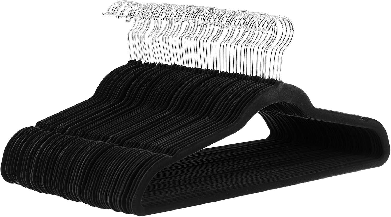 Amazon Basics Slim Velvet Non-Slip Space Saving Suit Clothes Hangers for Closet Organization. Black/Silver. 30-Pack