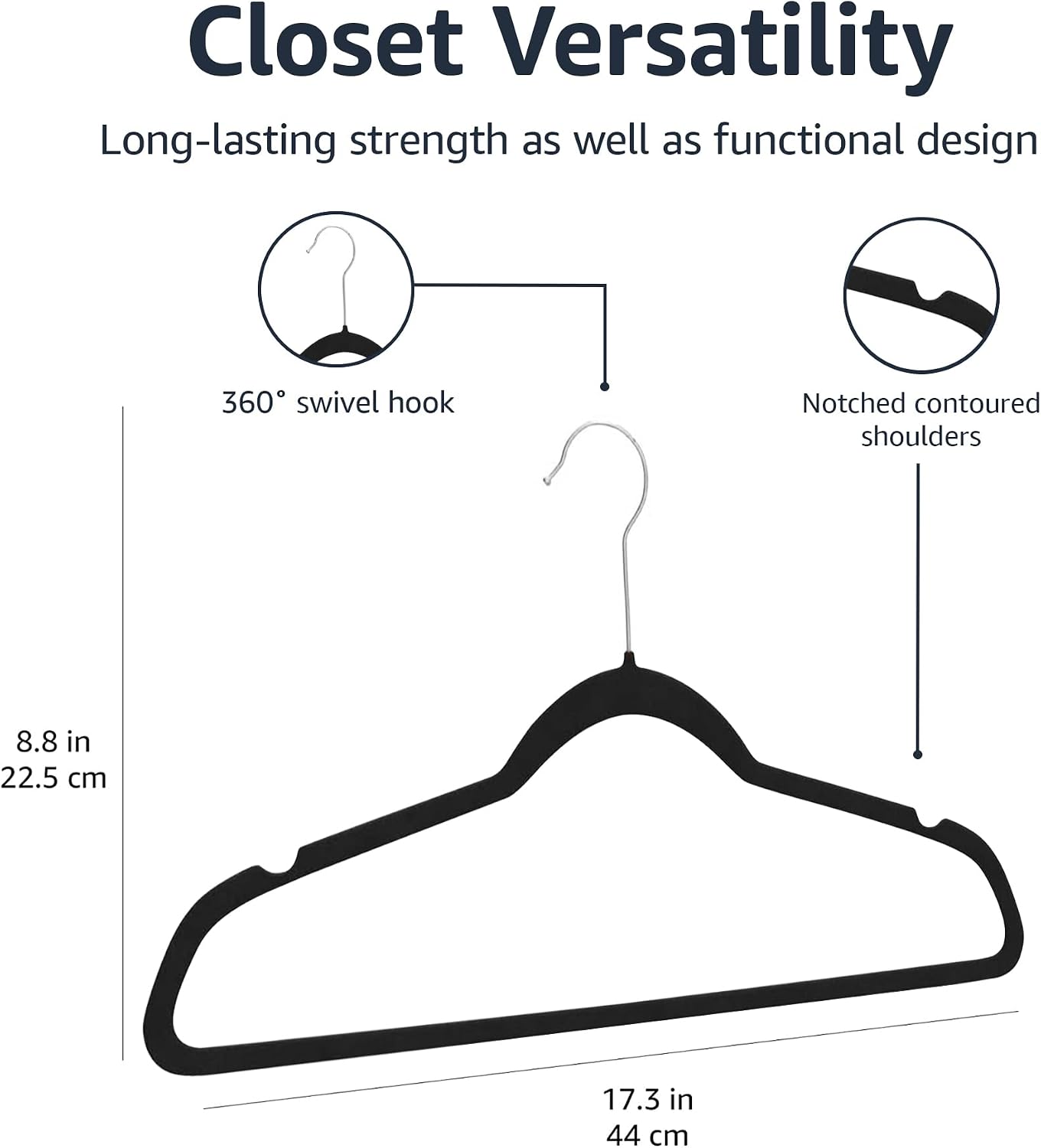 Amazon Basics Slim Velvet Non-Slip Space Saving Suit Clothes Hangers for Closet Organization. Black/Silver. 30-Pack - Image 8