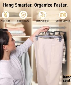 Alternative view of 12 inch 30 Pack Pants Hangers Slim Plastic Clothes Hangers with Clips for Skirts. Shorts & Trousers – Non Slip Grip. Heavy Duty Space Saver with Swivel Hook – Black Closet Organizer