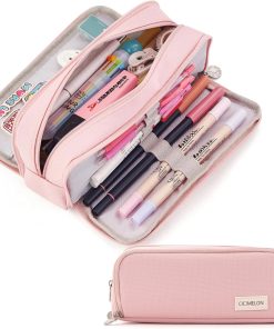 CICIMELON Large Capacity Pencil Case 3 Compartment Pouch Pen Bag for School Teen Girl Boy Men Women (Pink)