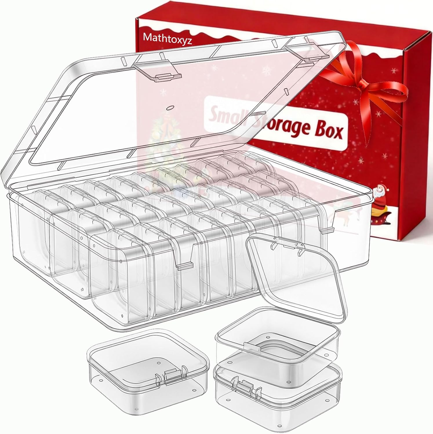 Mathtoxyz Bead Organizer Box. 30Pcs Small Beads Organizers and Storage Plastic Cases Mini Clear Dimond Storage Containers Boxes with Hinged Lid and Rectangle for Bracelet Making DIY Jewelry Craft Nail