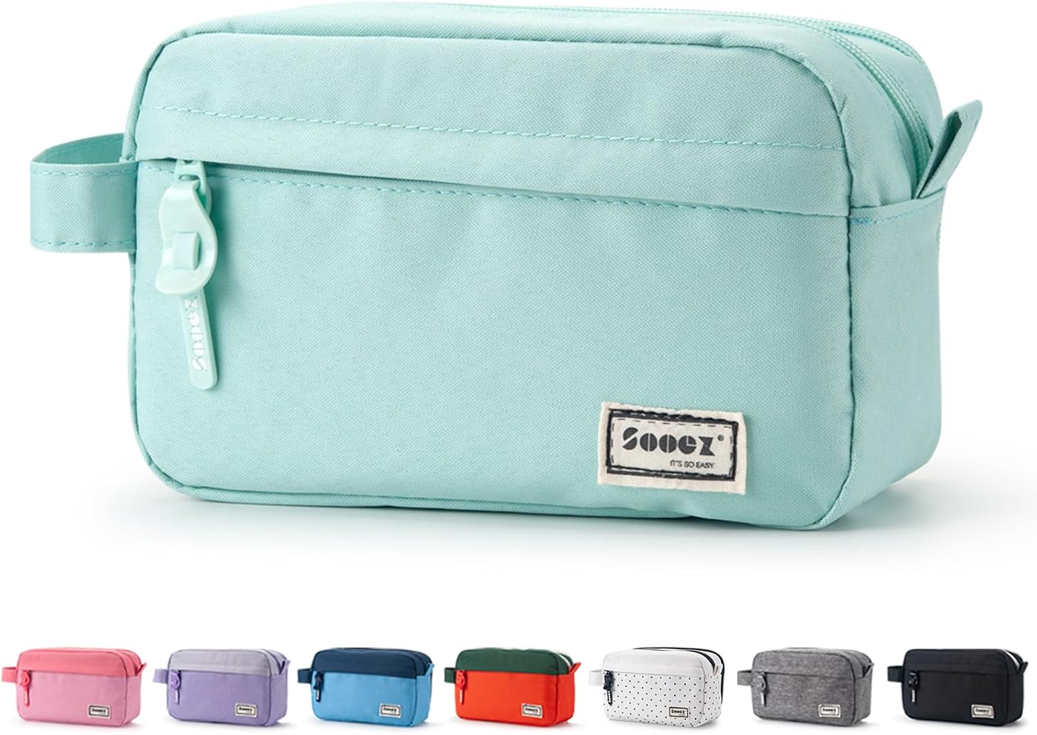 Sooez Original High Capacity Pencil Case. Big Pencil Bag Pouch Box Organizer Pen Case. Aesthetic Supply for Girls Adults. Portable Journaling Supplies with Easy Grip Handle & Loop. Mint Green