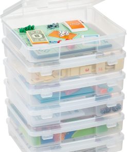IRIS USA Board Game Storage |Made in USA| Thick Craft Case (6-Pack) - Clear | Fits 8.5 x 11 & A4 Paper. Organizers with Built-In Handle & Snap-Tight Lids. Containers for Puzzles. Art & Scrapbooking