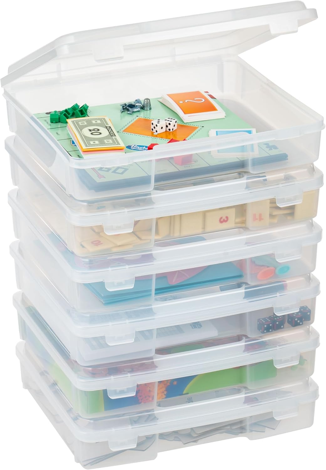 IRIS USA Board Game Storage |Made in USA| Thick Craft Case (6-Pack) - Clear | Fits 8.5 x 11 & A4 Paper. Organizers with Built-In Handle & Snap-Tight Lids. Containers for Puzzles. Art & Scrapbooking