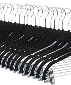 Amazon Basics Velvet Non-Slip Skirt Clothes Hangers with Clips. 360 Degree Rotatable Hook. Organize Pants and Skirts. Black/Silver. 24-Pack