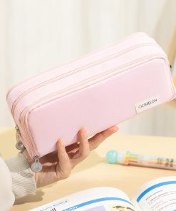 Alternative view of CICIMELON Large Capacity Pencil Case 3 Compartment Pouch Pen Bag for School Teen Girl Boy Men Women (Pink)