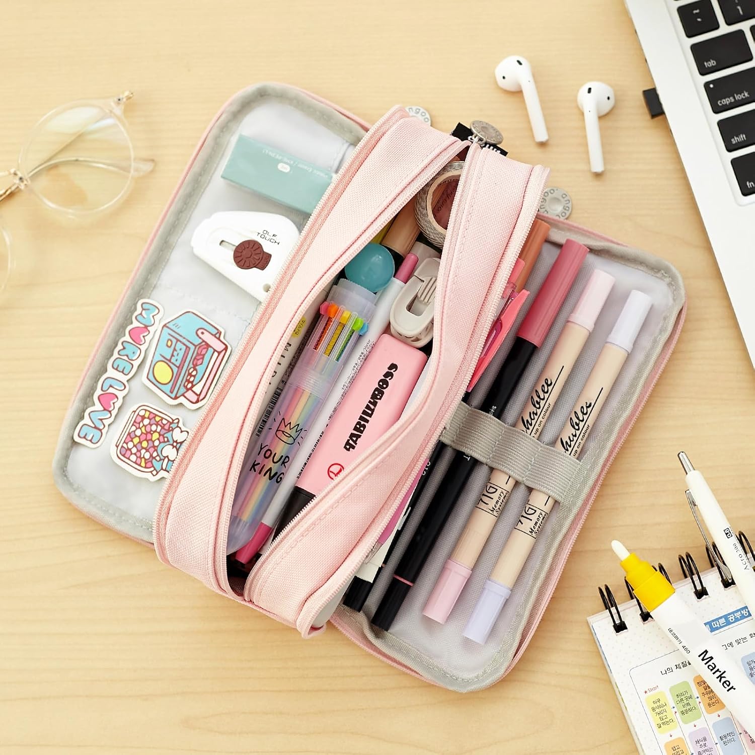 CICIMELON Large Capacity Pencil Case 3 Compartment Pouch Pen Bag for School Teen Girl Boy Men Women (Pink) - Image 7