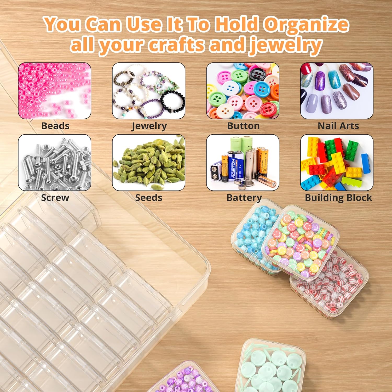 Mathtoxyz Bead Organizer Box. 30Pcs Small Beads Organizers and Storage Plastic Cases Mini Clear Dimond Storage Containers Boxes with Hinged Lid and Rectangle for Bracelet Making DIY Jewelry Craft Nail - Image 7
