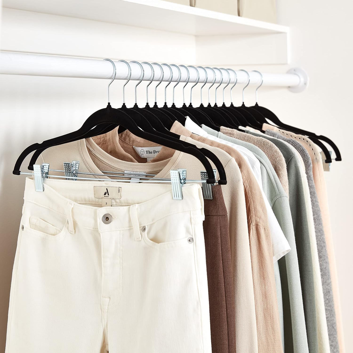 Amazon Basics Velvet Non-Slip Skirt Clothes Hangers with Clips. 360 Degree Rotatable Hook. Organize Pants and Skirts. Black/Silver. 24-Pack - Image 6
