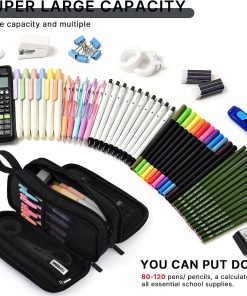 Alternative view of TOPBIDAI Large Pencil Case Pouch for Girls Boy Women Men Adults | Big Capacity Canvas Pencil Bag. Office School Supplies. Multi Compartment Zipper Stationery Pen Box (Coal Black)