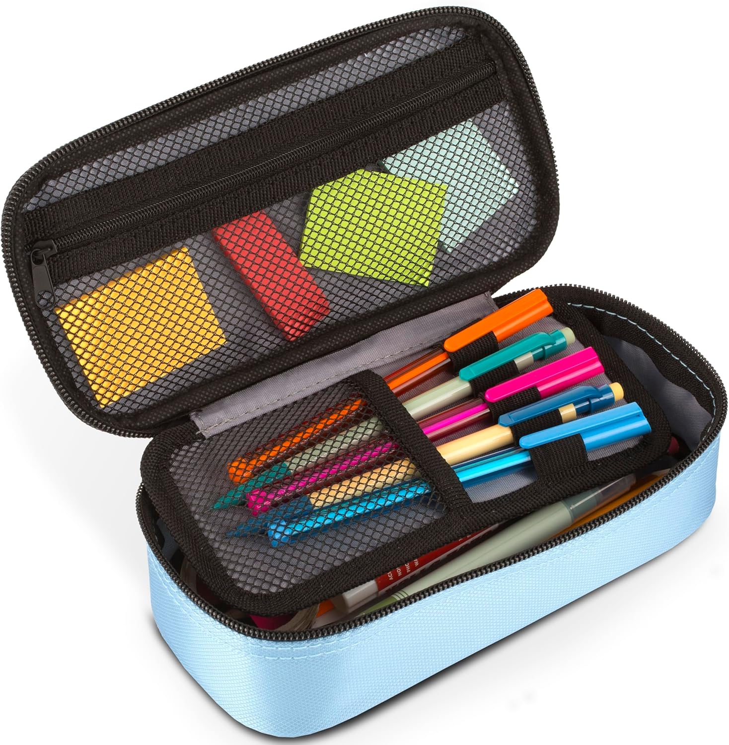 Five Star Pencil Pouch. Pen Case. High-Capacity Zipper Pouch. Storage Organizer for School Supplies Earbuds Chargers Cables Makeup. Blue/Denim (500212F-ECM) - Image 4