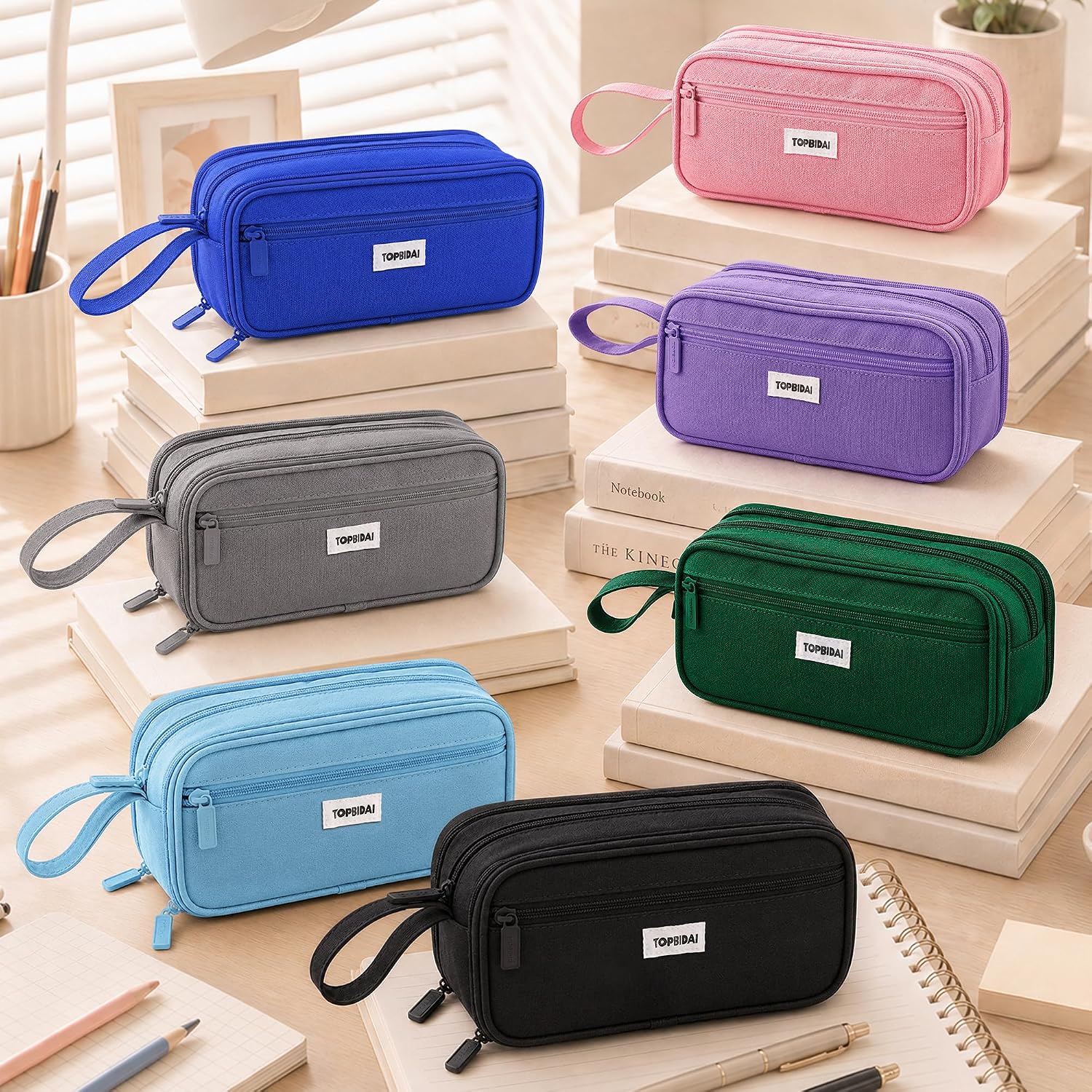 TOPBIDAI Large Pencil Case Pouch for Girls Boy Women Men Adults | Big Capacity Canvas Pencil Bag. Office School Supplies. Multi Compartment Zipper Stationery Pen Box (Coal Black) - Image 7